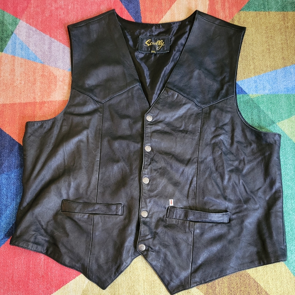 Scully Leather Preowned Vest Mens Black Western Biker Motorcycle Riding Mens XXL